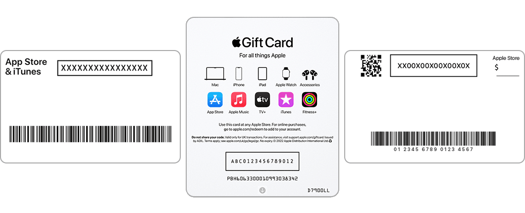 Rückseite einer physischen Apple Gift Card mit 16-stelligem Code