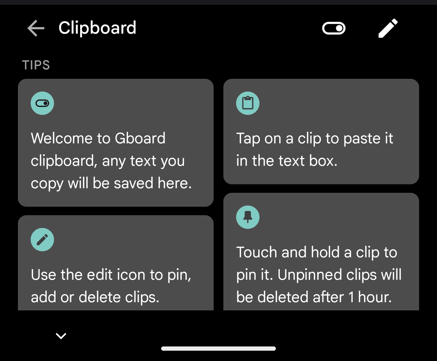 Mobile keyboard clipboard interface displaying saved account numbers and text