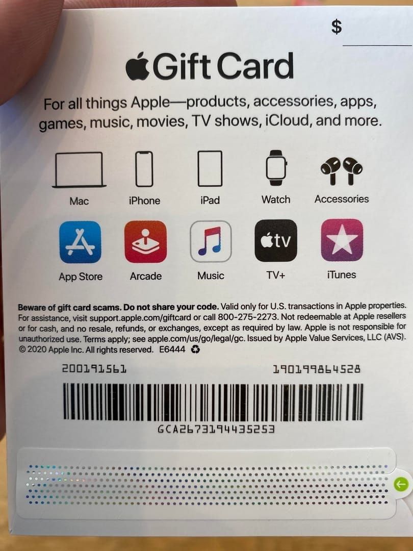 Close up view of Apple Gift Card code entry format beginning with X