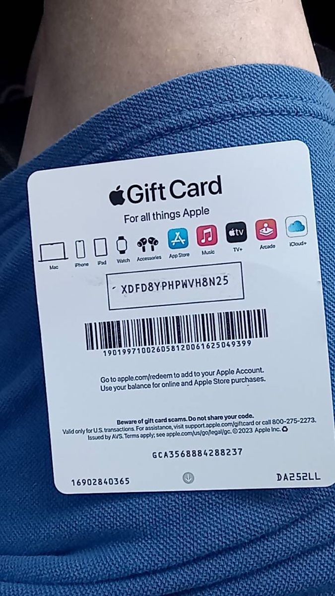 Digital and physical Apple Gift Card displaying 16-digit code starting with X