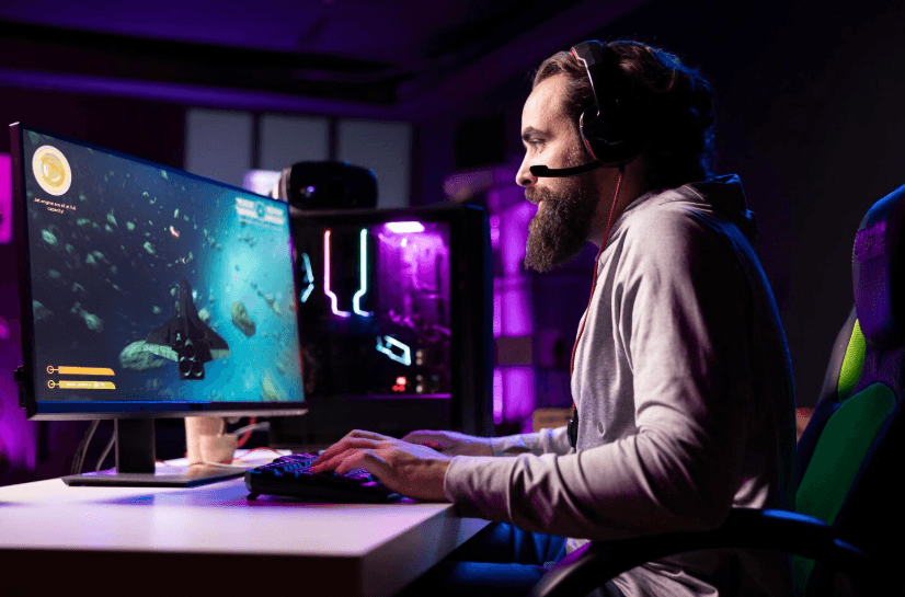 Gamer playing competitive FPS titles with low network latency