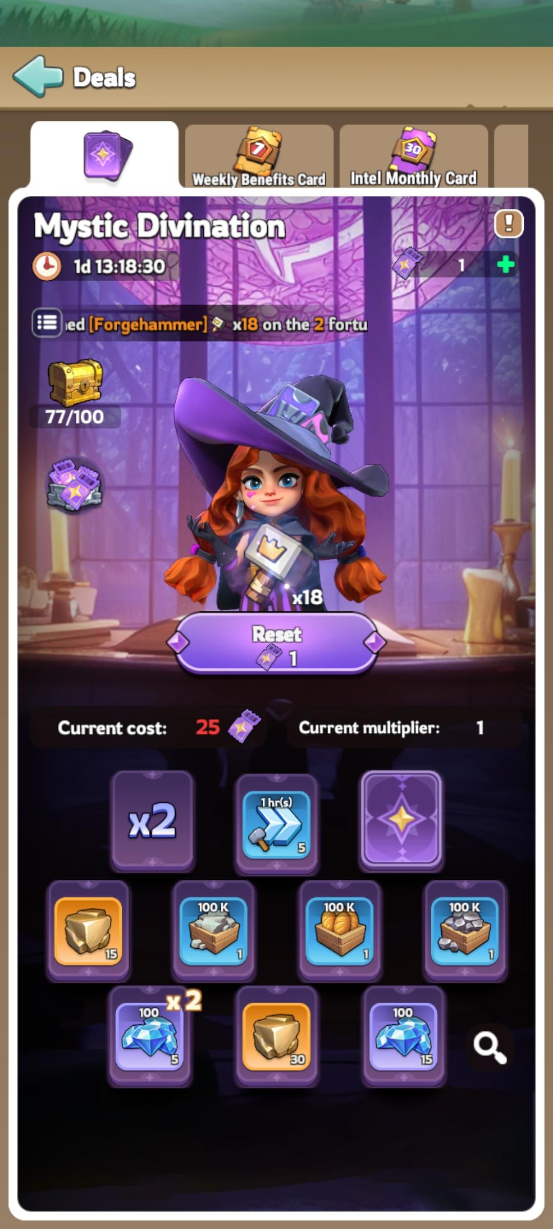 หน้าระดมการ์ดในกิจกรรม Mystic Divination