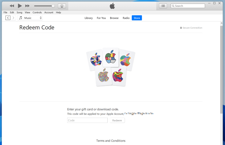 Apple Einlöse-Webseite im Safari Browser