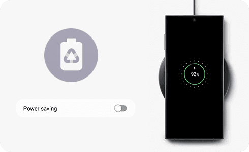 Samsung Galaxy device battery settings showing Power saving mode switch