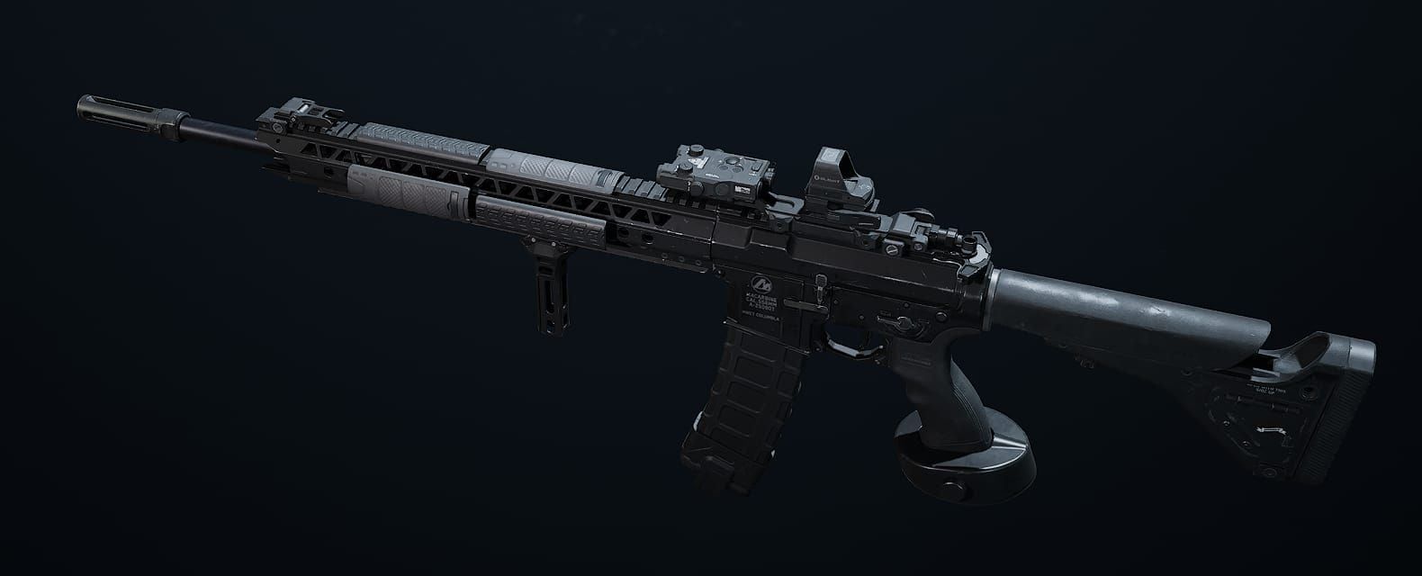 منظور الشخص الأول لبندقية M4A1 الهجومية مع ملحقات مخصصة في منطقة قتال صحراوية