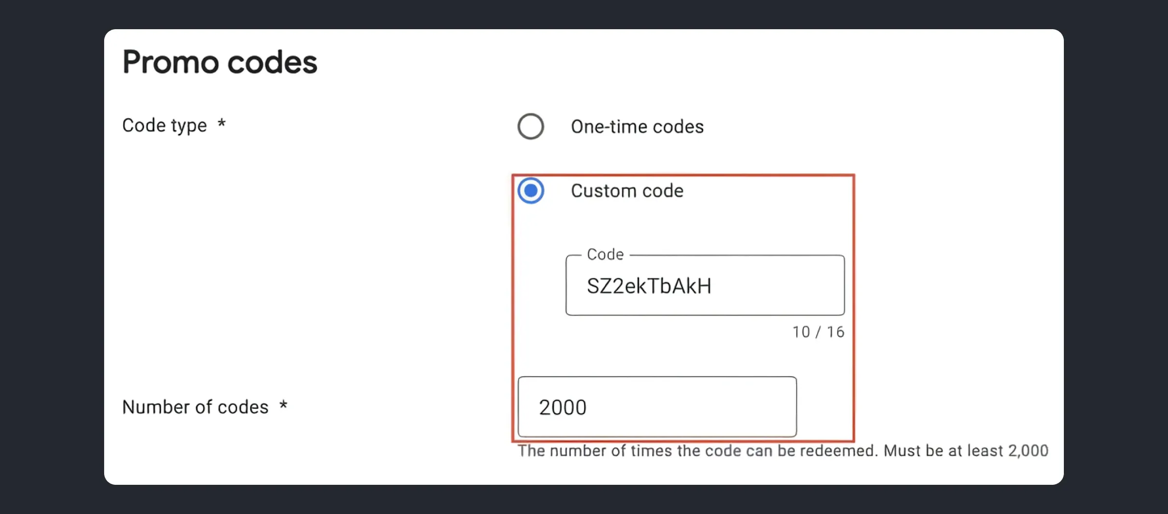 User entering a 16 character gift code into the Google Play redemption box