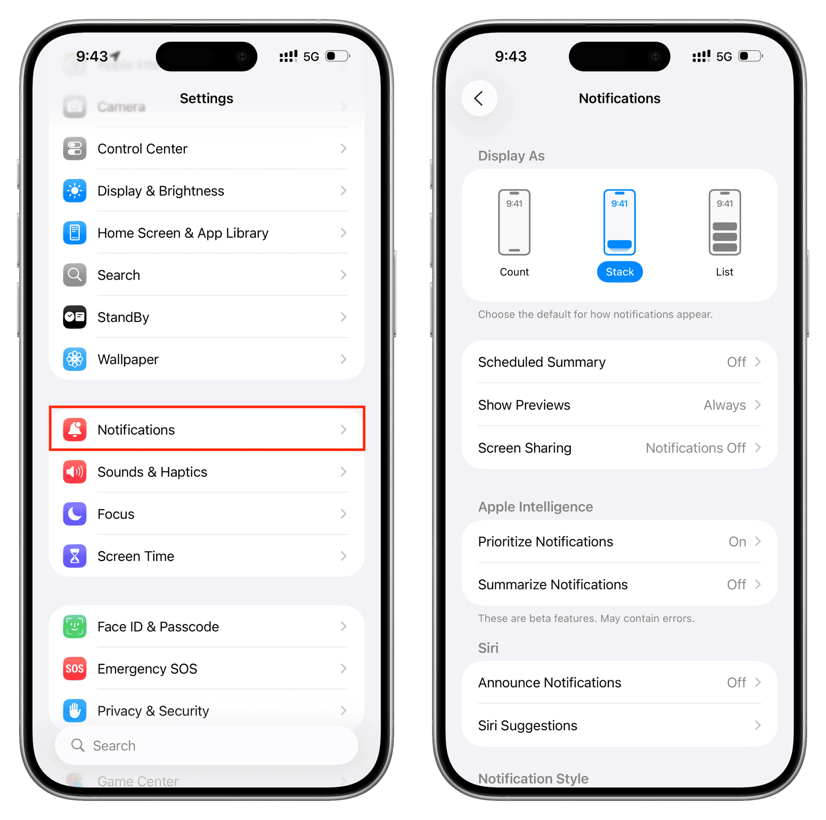 Mobile device screen showing application notification toggles and permission controls