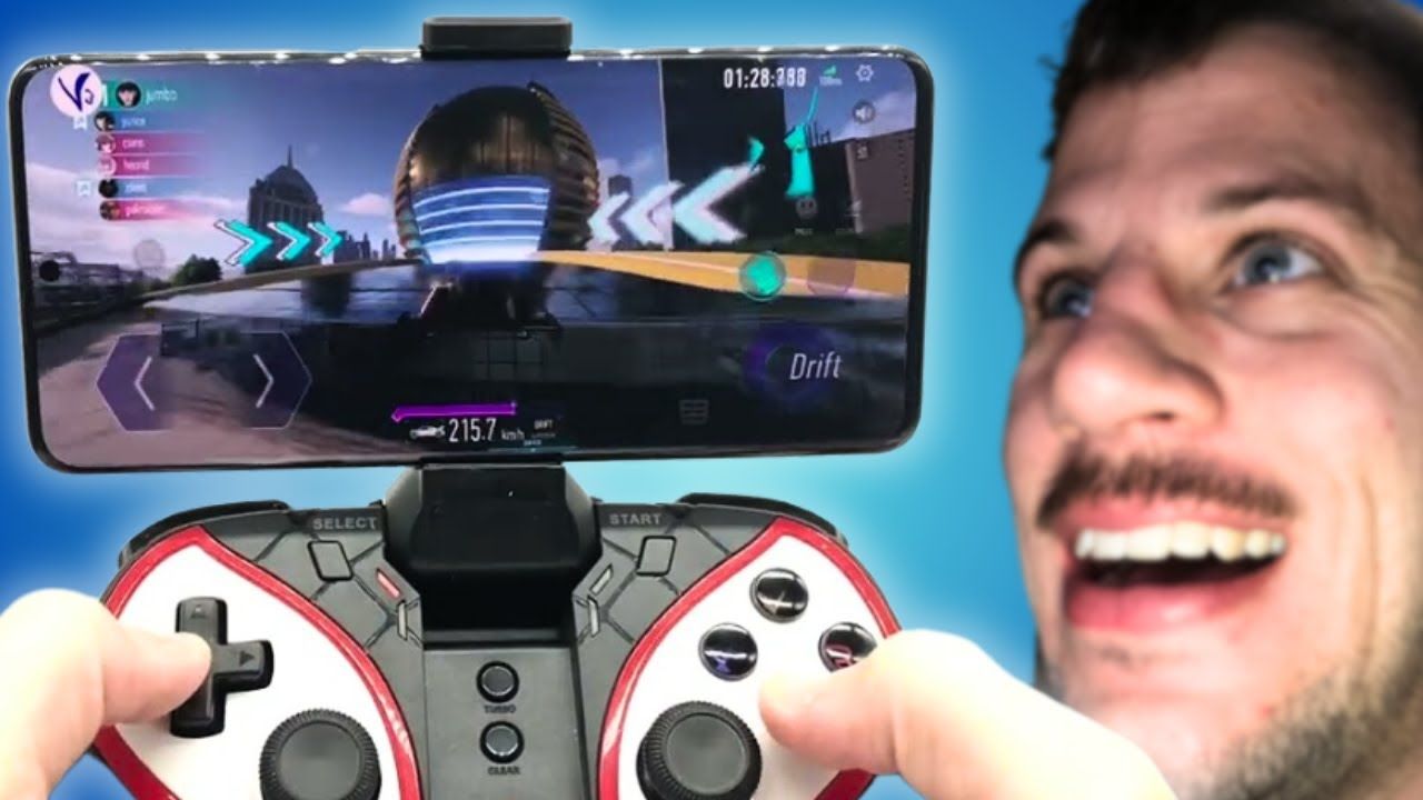 Mobile screen layout showing custom button placement for drift and steering in Ace Racer