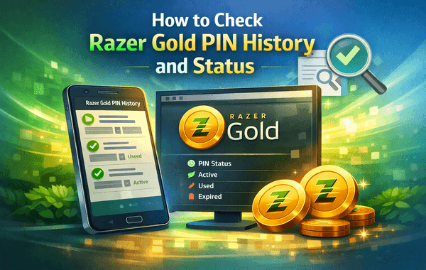 Razer Gold transaction history screen showing redemption status and PIN verification