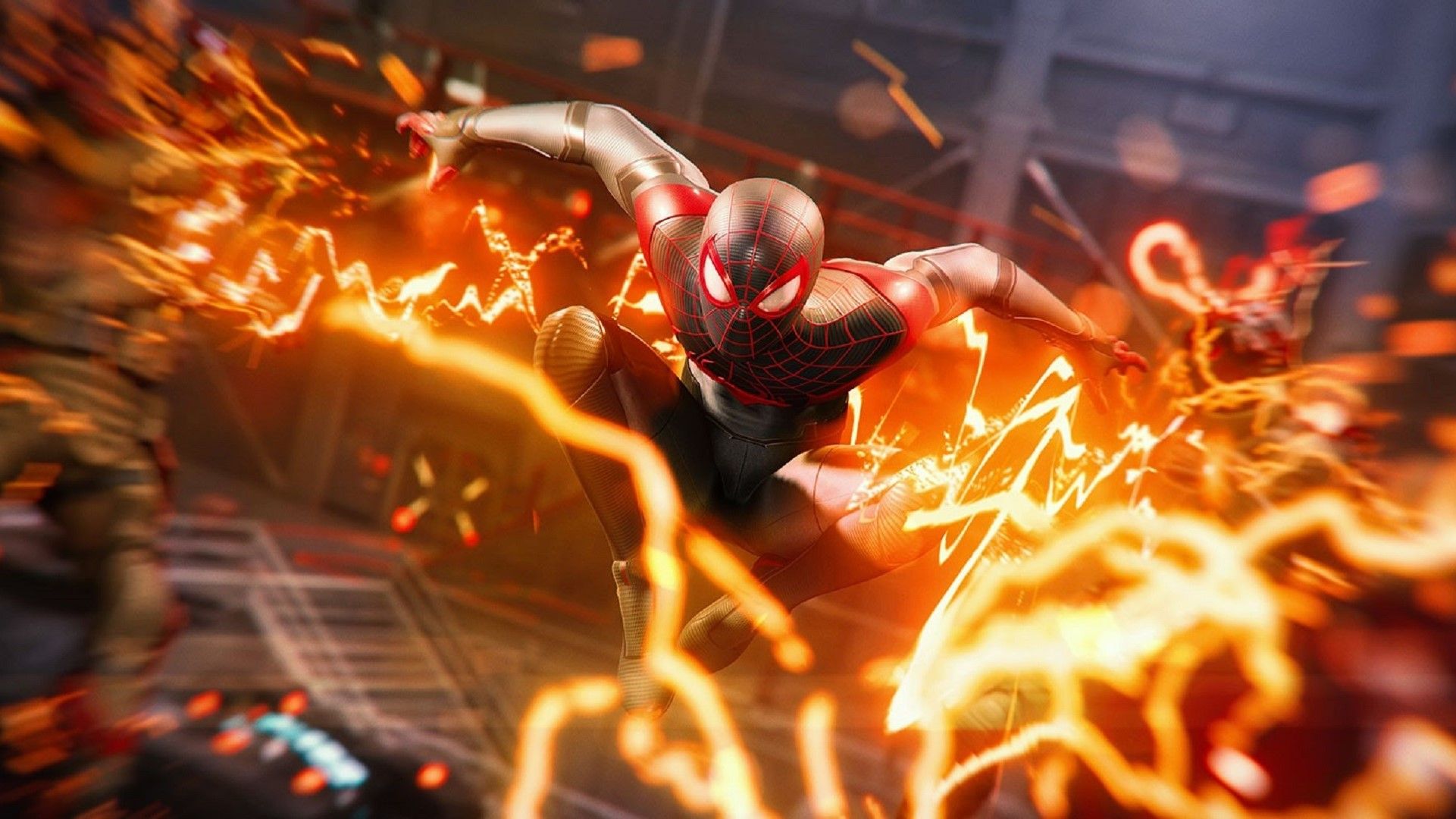 Miles Morales entfesselt einen bioelektrischen Venom-Blast im verschneiten Manhattan