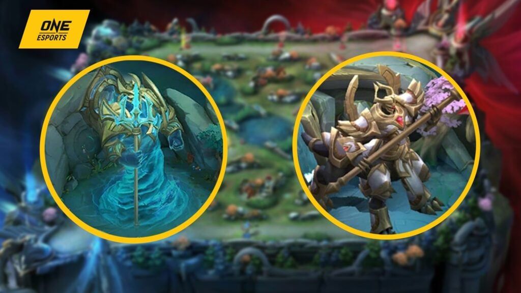 Mobile Legends teamfight showing hero abilities and particle effects around the Lord pit
