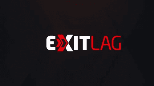어두운 배경 중앙에 ExitLag 워드마크가 배치된 키 비주얼 아트