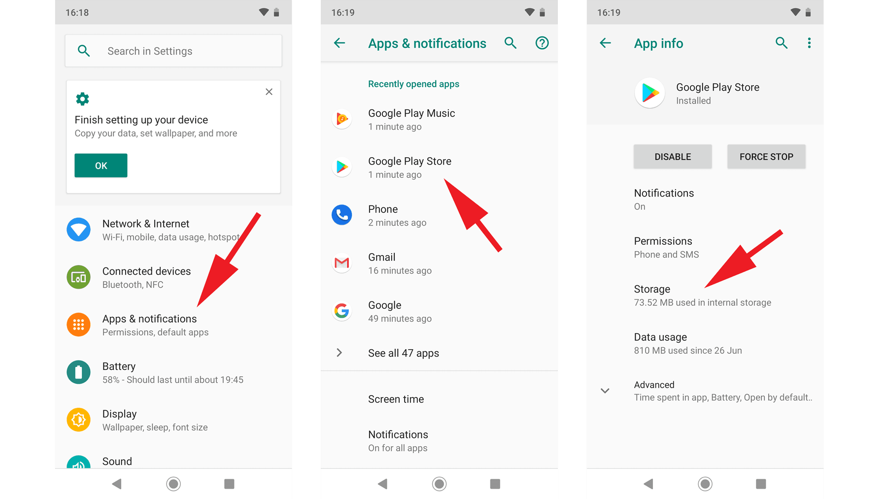 Android system settings screen highlighting the clear cache button for Viu