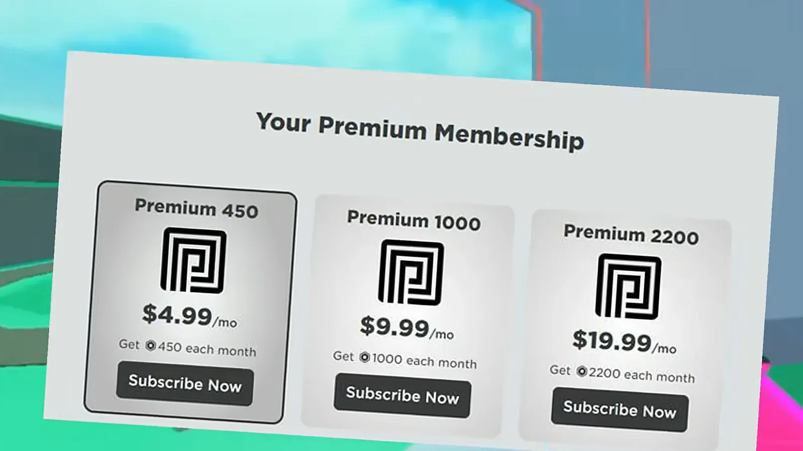 Roblox Premium 1000 每月訂閱確認畫面