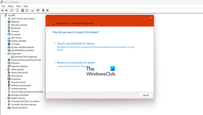 Windows Apparaatbeheer-venster met toetsenbordstuurprogramma's