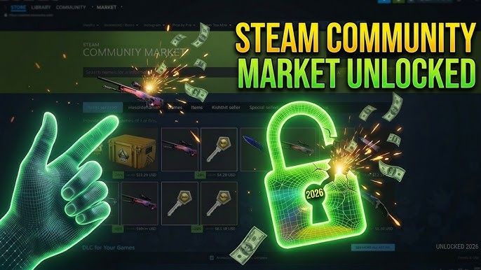 Steam-Markt-Oberfläche mit Gegenstandspreisen und Guthabenerlösen