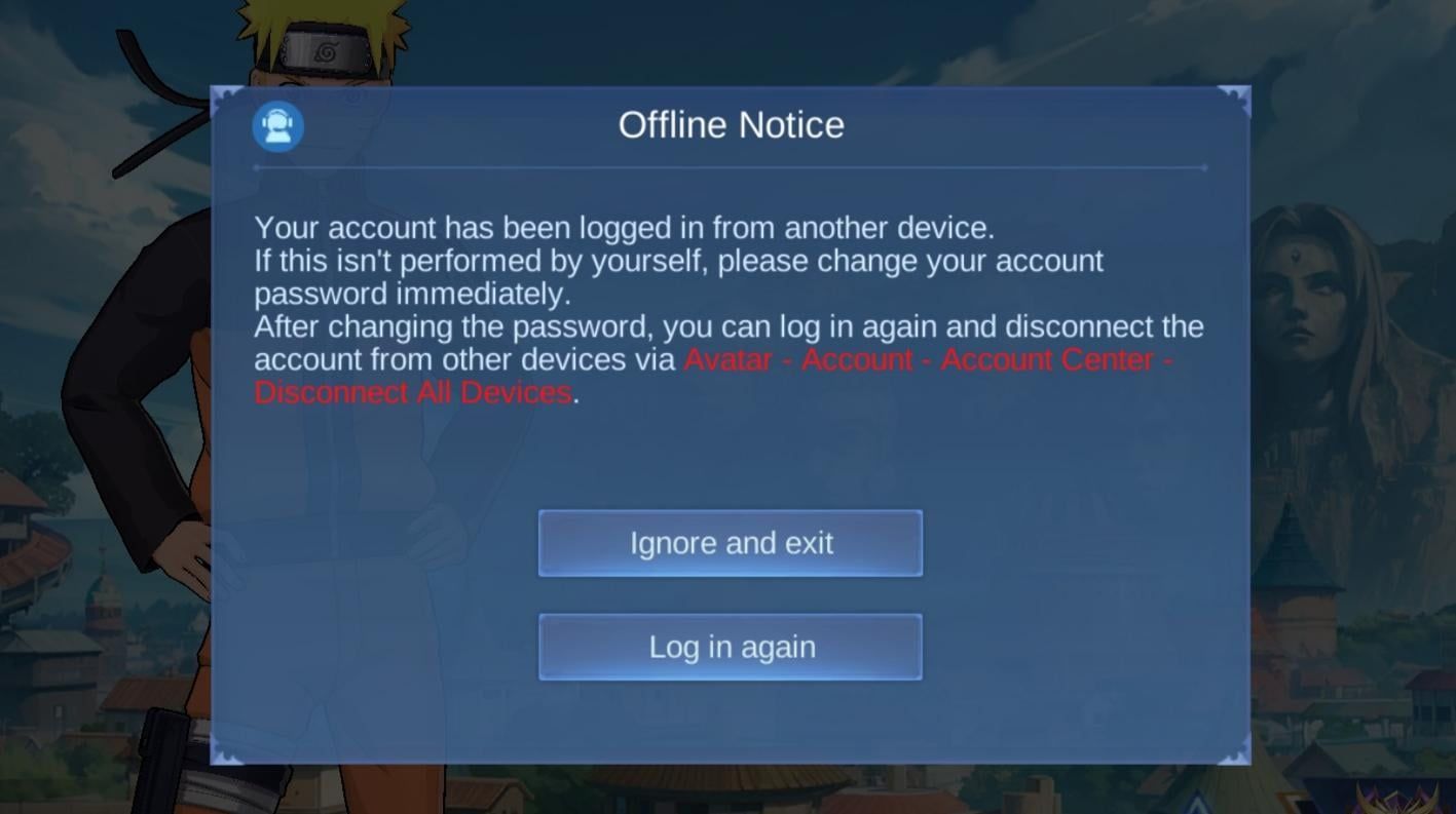 A phone login screen reminding players never to share account passwords or OTPs