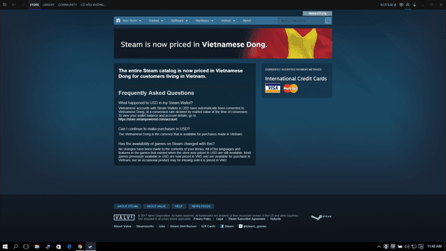 Steam account wallet settings with Vietnamese Dong currency