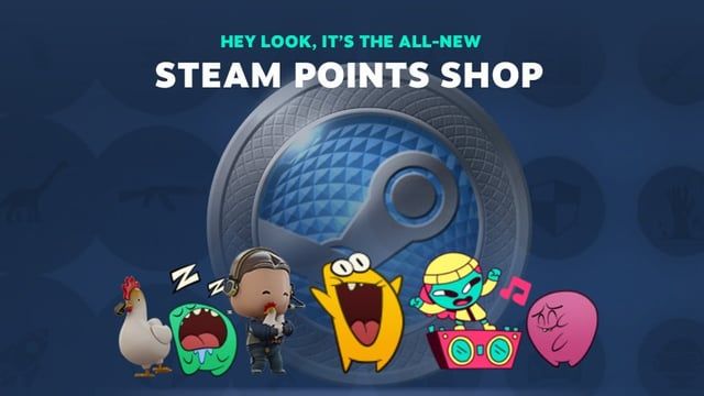 Steam Points Shop interface showing animated stickers and event badges