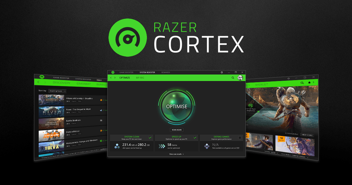 Razer Cortex dashboard showing daily Razer Silver login rewards and game tracking