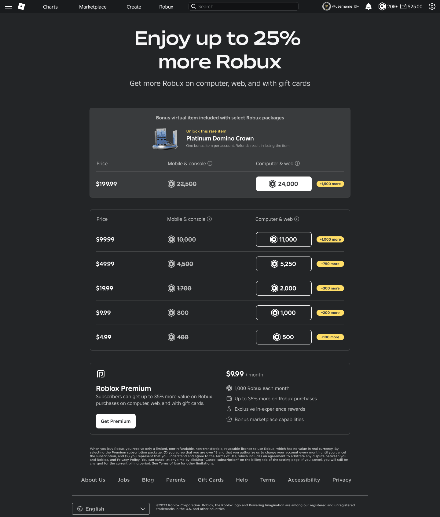 Roblox 標準 800 Robux 單次數位包