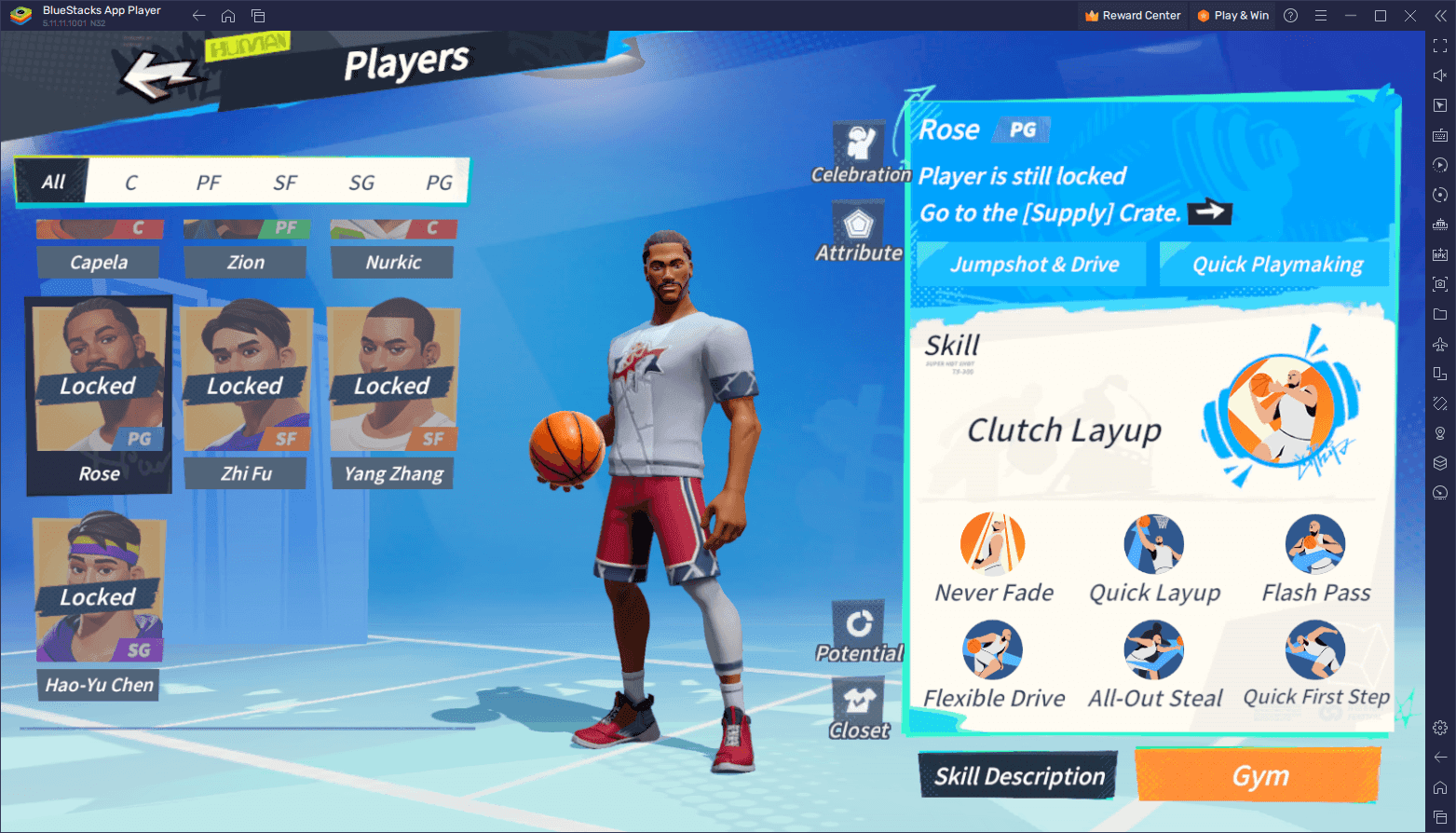 Dunk City Dynasty Streetballer Selection Chest मेन्यू जिसमें Julio, Fu Zhi और Zhou Chang दिख रहे हैं