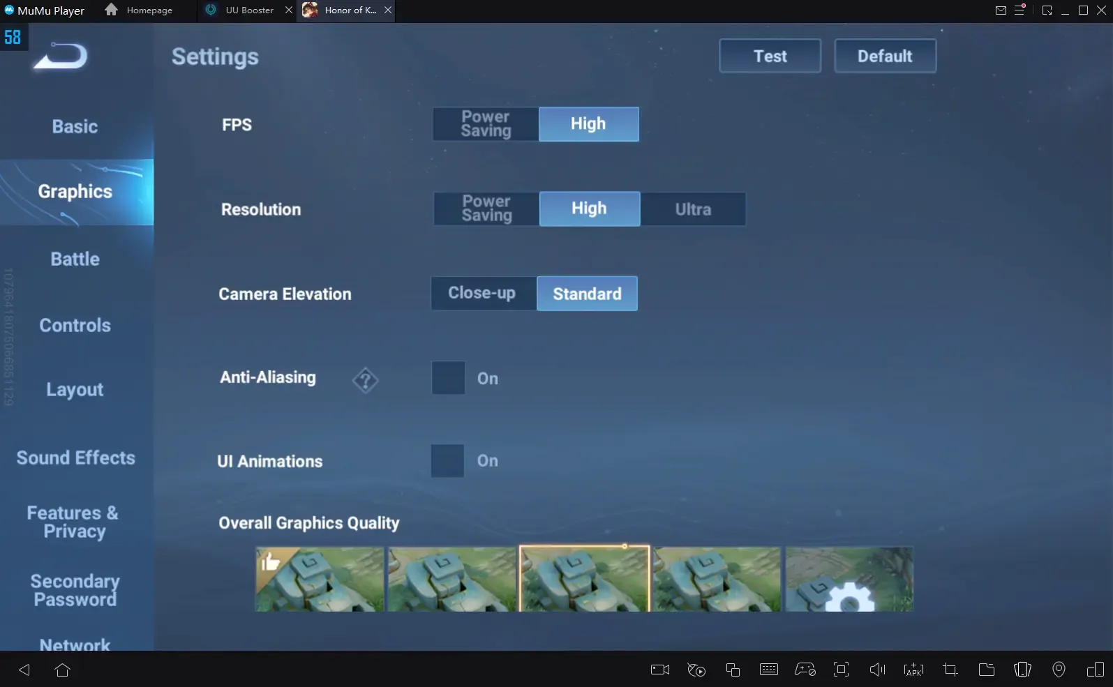 Kingshot graphics settings menu showing visual quality sliders and frame rate configuration