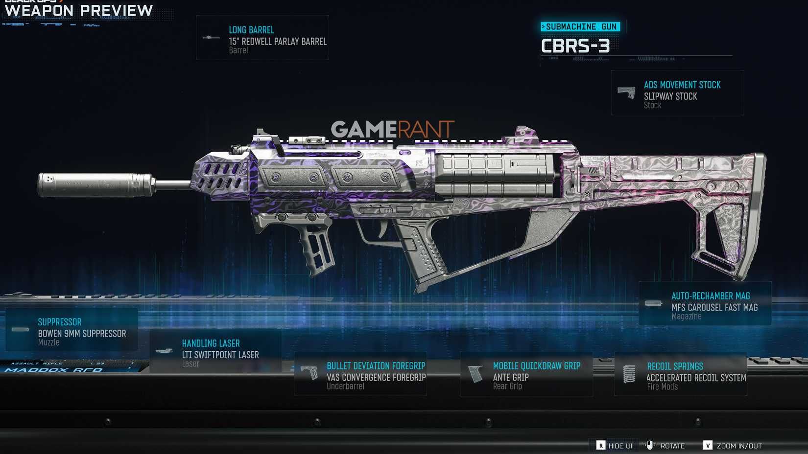 高速ADSと近接戦闘向けにカスタマイズされたCBRS-3サブマシンガン