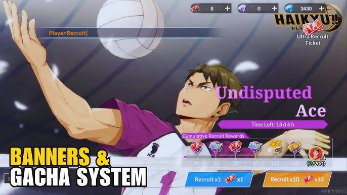 Haikyu Fly High recruit menu displaying player summon banners