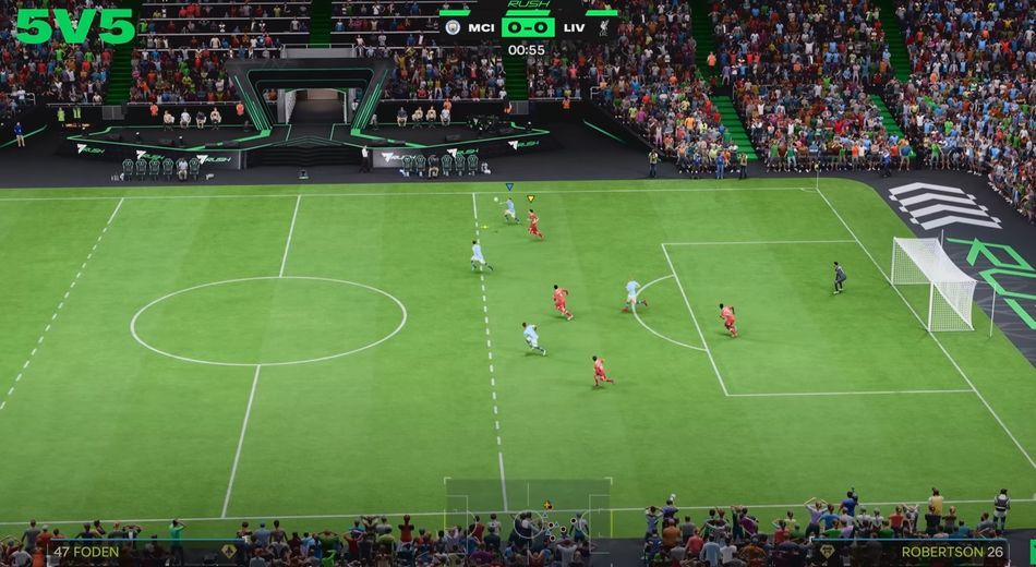Sędzia pokazujący niebieską kartkę w trybie Rush w grze EA Sports FC 25