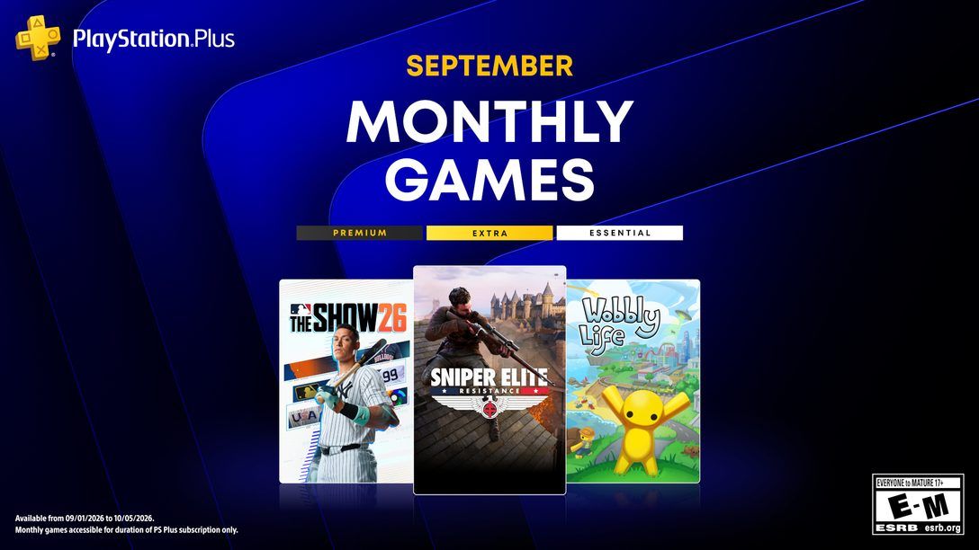 PlayStation Plus September 2026 monthly games line featuring Sniper Elite Resistance