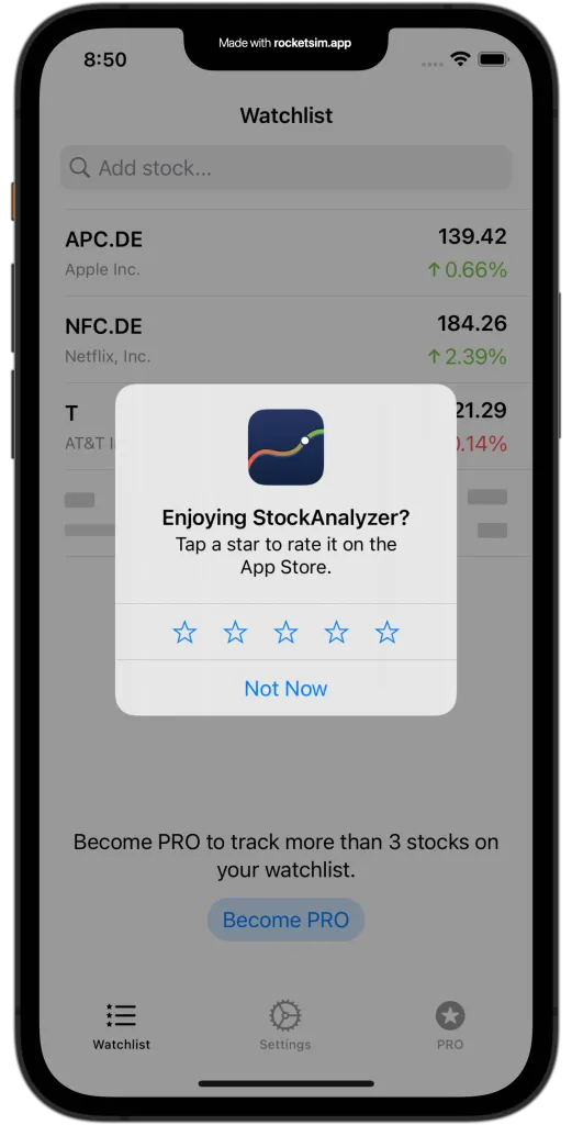Native iOS StoreKit rating prompt dialog overlaying mobile game interface