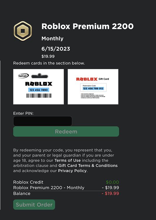 Roblox Premium 2200 方案確認介面