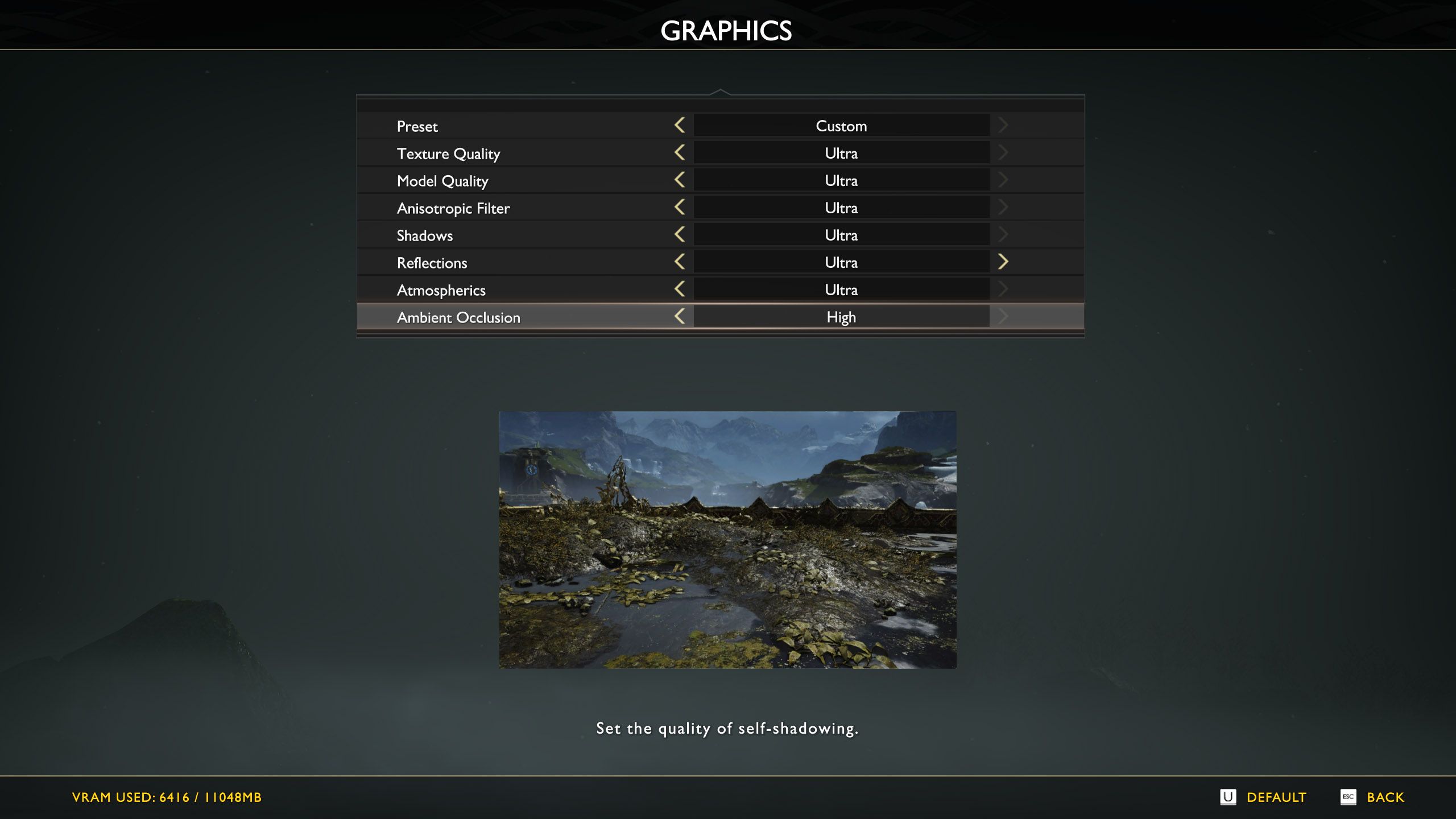 God of War PC visual settings showing 4K resolution and 21:9 support