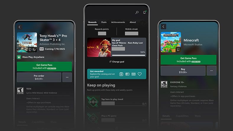 Dashboard della console Xbox che mostra l'applicazione Hub Rewards e le missioni attive