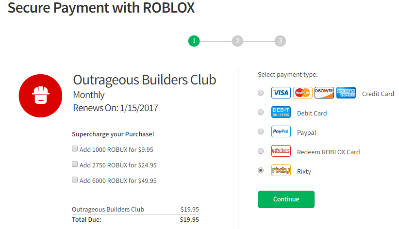 Roblox 網頁結帳介面顯示可用帳戶餘額以購買訂閱