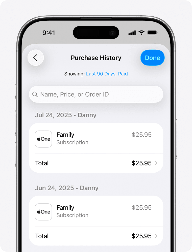 Mobile billing receipt showing order transaction number and date