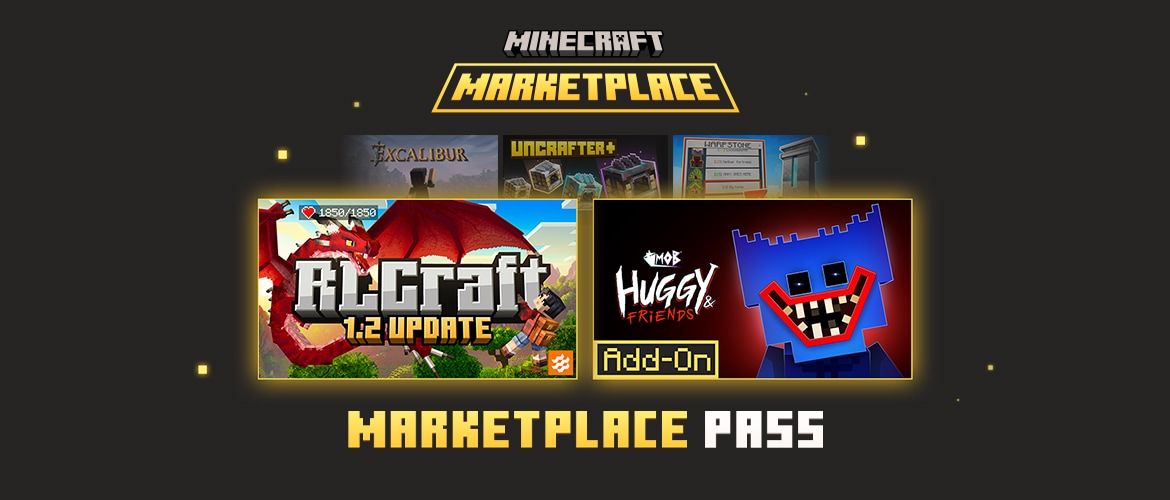 Minecraft Marketplace Pass library with rotating worlds and skin packs