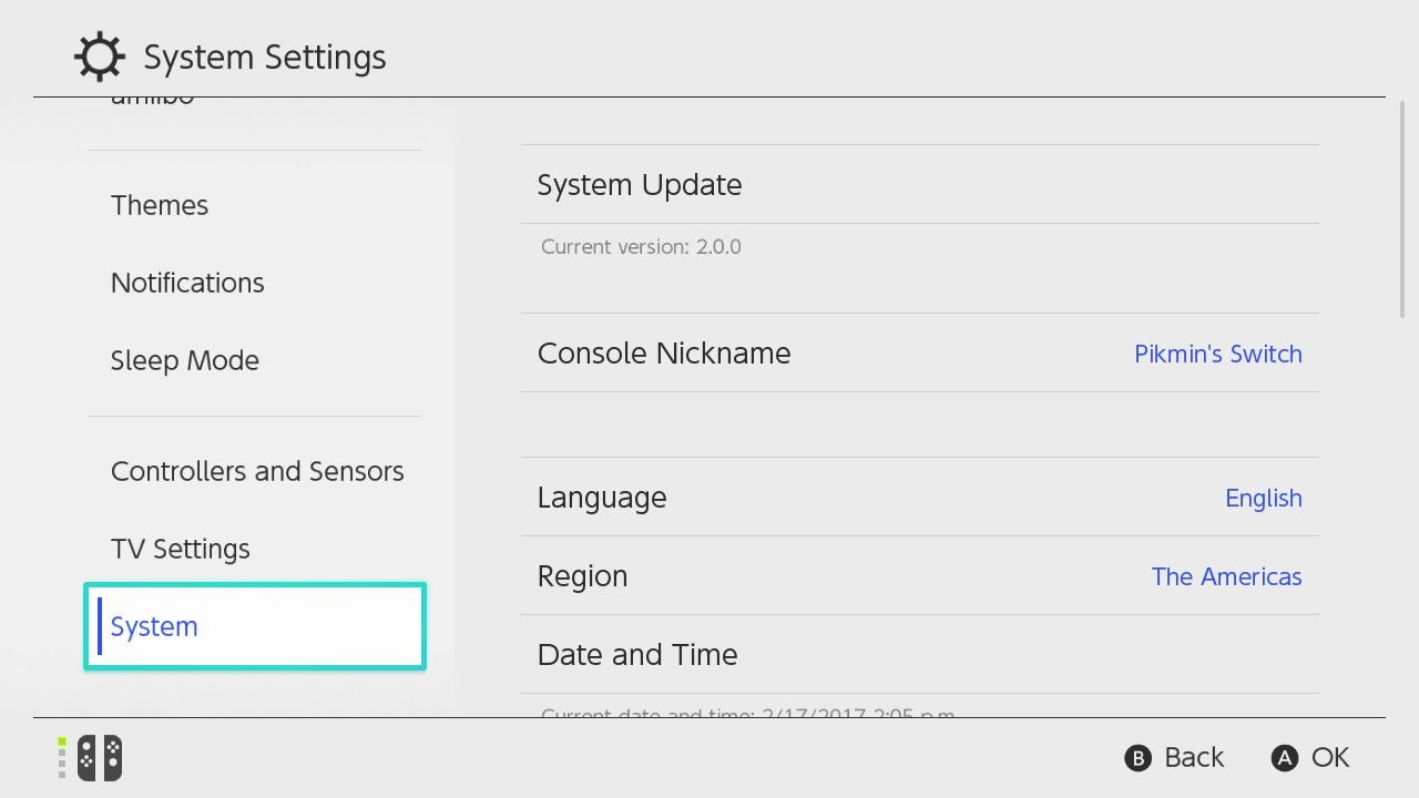 Impostazioni del profilo dell'account Nintendo con il menu del paese/regione